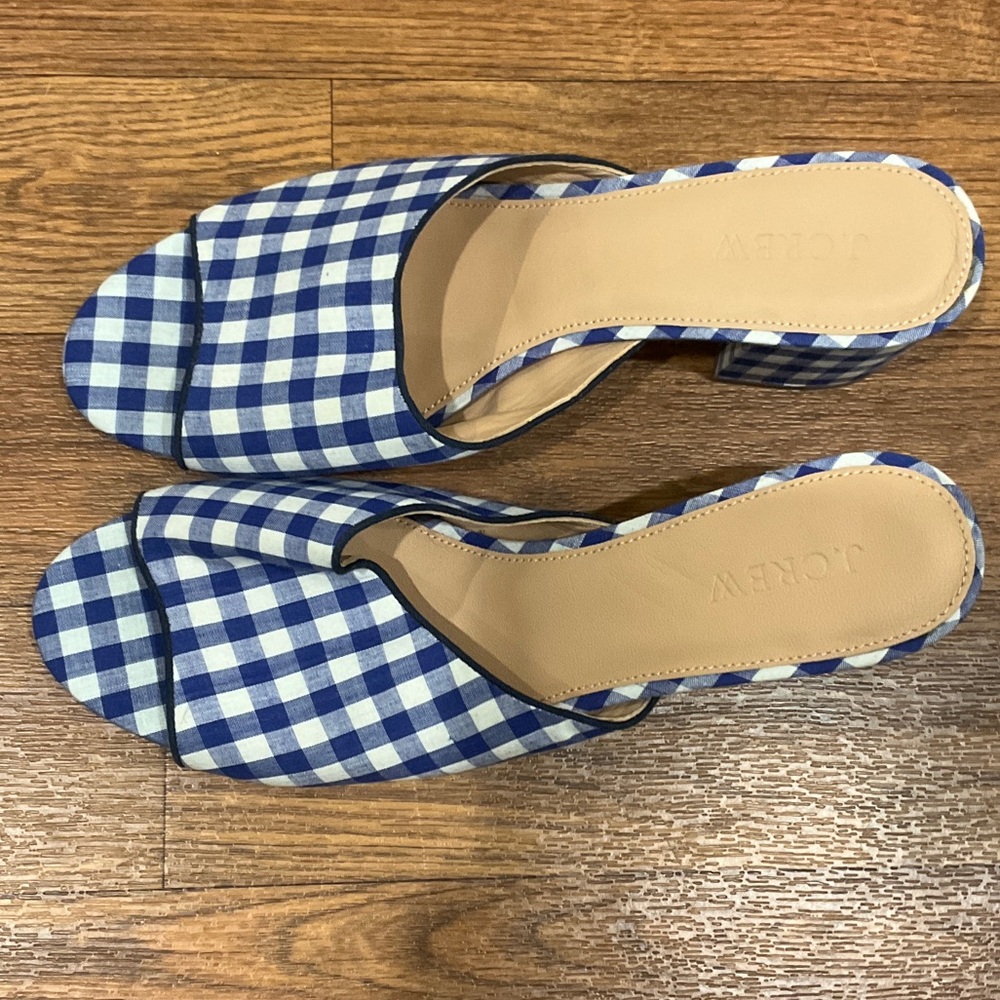J. Crew Women's Blue and White Gingham Mules